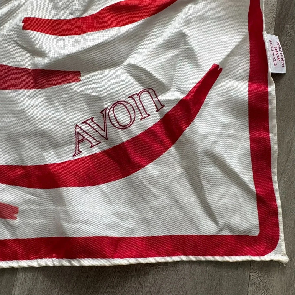 Vintage AVON Japan Scarf‎ Red Pink Brushstroke 100% Acetate 50